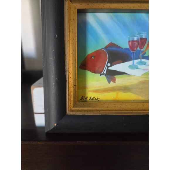 Bill Renc Signed Art Print 5.75" Painted Fish Gallery Dunedin FL Framed Vintage - Picture 5 of 9